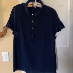 Juicy Couture Navy blue blouse with gold buttons